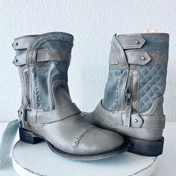 NEW Lane DUSTOFF Gray Womens Cowboy Boots 8.5 Western Cowgirl Short Ankle Bootie - Picture 1 of 12